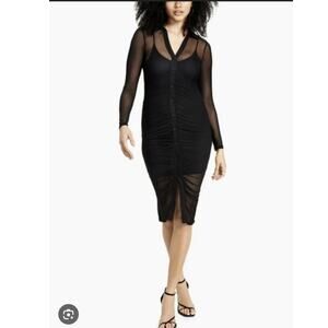 Bar III Long Sleeve Mesh Ruched Button Down Dress 3XL